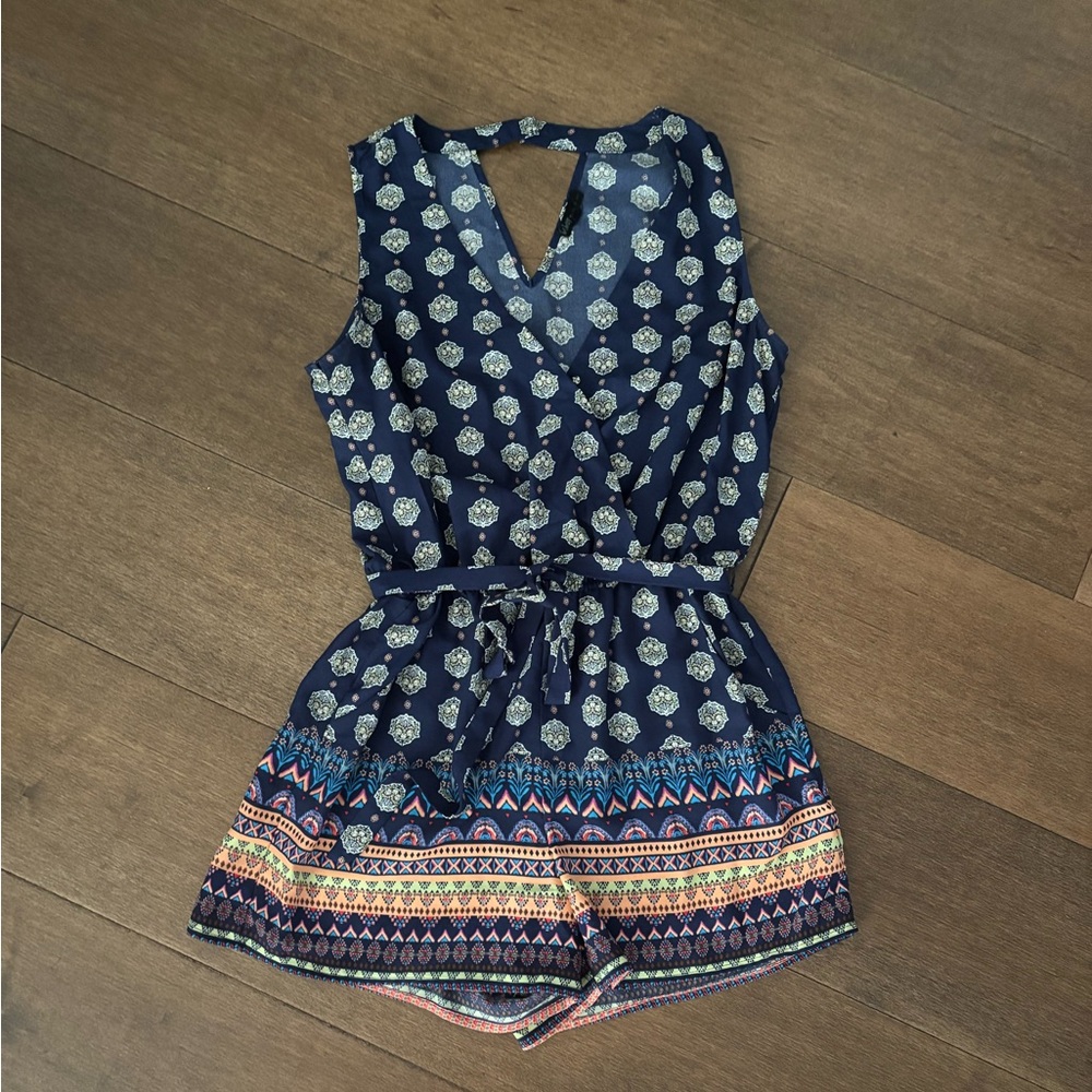 Navy Patterned Romper